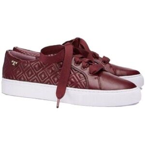 Tory Burch Burgundy Quilted Sneakers